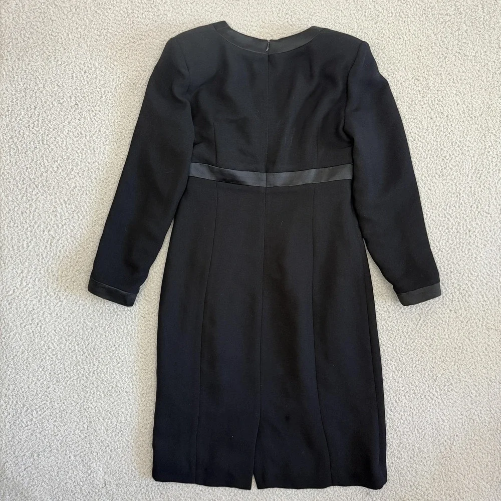 Shani Dress Womens 8 Black Long Sleeve Satin Trim Lined Bow Knee Length Made USA - Picture 7 of 8